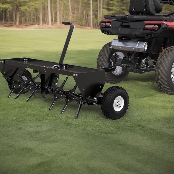 YINTATECH 40in Tow Behind Aerator, Plug Aerator for Lawn Tractor, 24 Plug Coring Knifes, Black