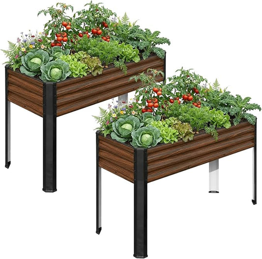 SnugNiture Raised Garden Bed with Legs, 2PCS 48×18×32in Outdoor Metal Elevated Raised Planter Box for Backyard, Patio, Balcony