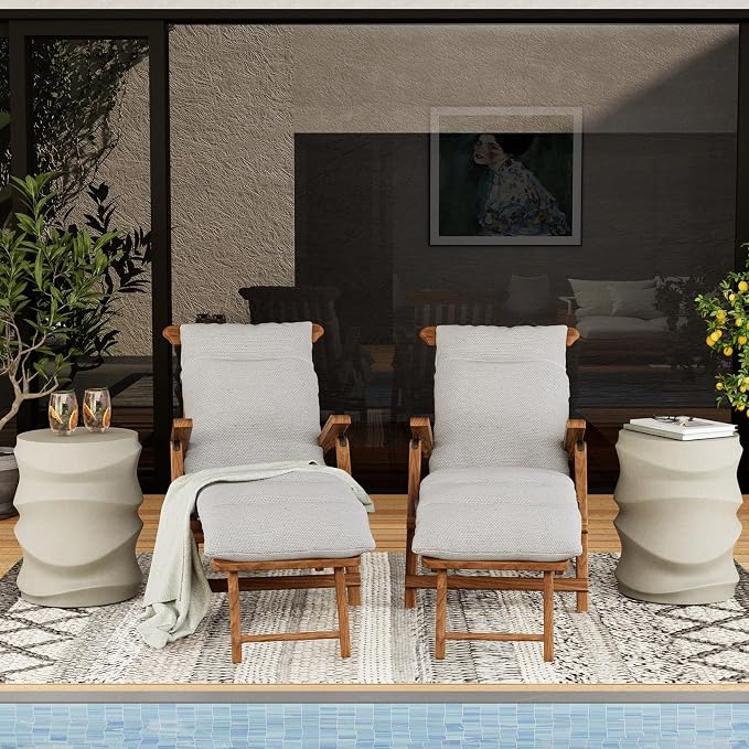 SUNBURY Outdoor Side Table Set of 2, 18" H Concrete Accent End Table Streamlined, Small Round Cement Plant Stands Table, Decorative Garden Stools for Backyard, Grey