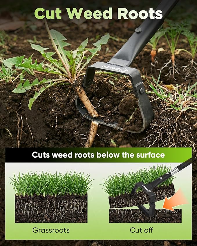 Saker Mini Hand Stirrup Hoe for Precision Weeding, Garden Hula Hoe Tool with Hollow Trapezoid Blade for Raised Beds, Greenhouse & Small Spaces