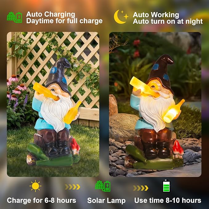 Dad Gifts for Fathers Day,Gnome Garden Decor Statue with Solar Light Lantern,Birthday Gifts for Men Women Mom Grandma,Funny Waterproof Resin Figurine Outdoor Decorations for Yard Patio Lawn Porch