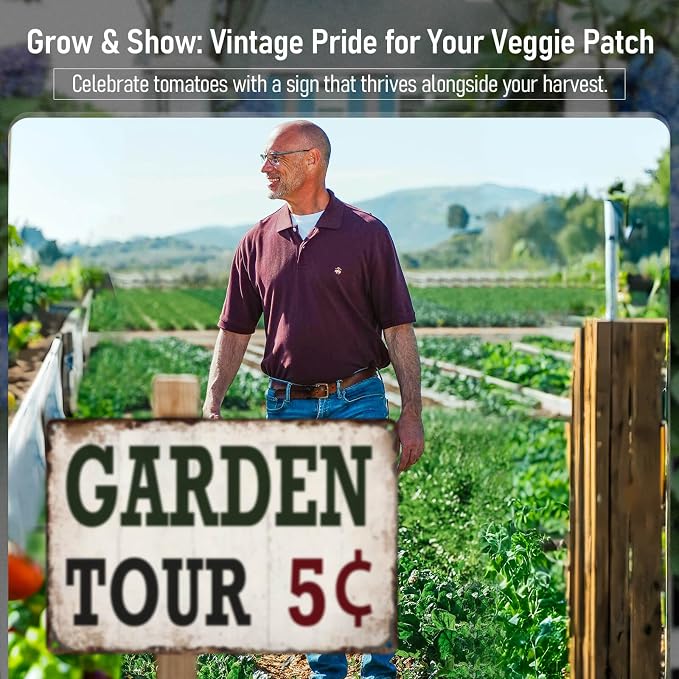 Vintage Metal Garden Signs for Outside Yard Decor - "Garden Tour 5 Cents" Gardening Gifts for Women Patio Farmhouse Wall Decor Art 12x8 Inch