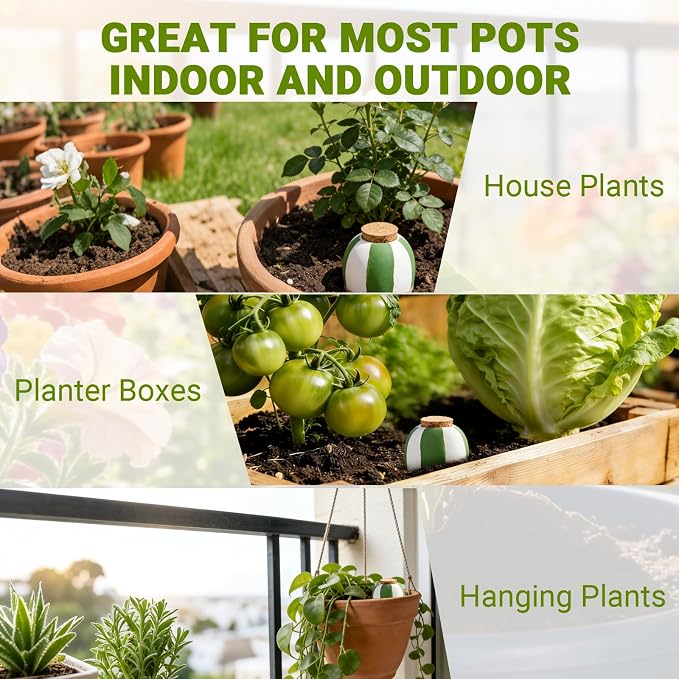 RoseFlower Terracotta Watering Spikes, Self Watering Planter Insert, Clay Watering Spikes, Vacation Automatic Plant Waterer Plant Watering Devices for Indoor Outdoor Home Office Plants