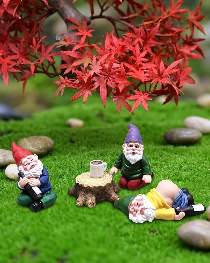 Garden Gnome Outdoor Figurines, Funny Miniature Fairy Garden Accessories, Resin 𝗗𝗿𝘂𝗻𝗸 Gnomes Statues for Micro Landscape, Outdoor Yard Lawn Planter Pot Decor, Novelty Gag Gift