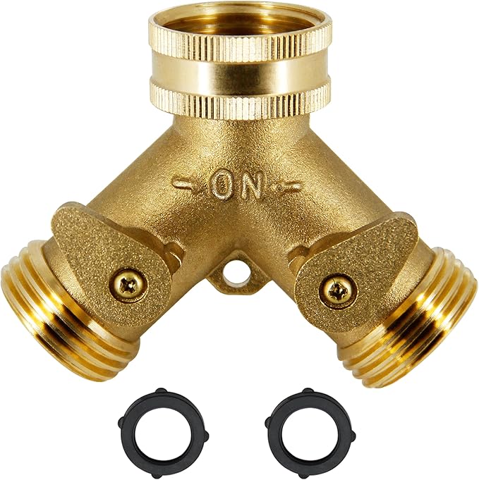 Lifynste 2 Way Brass Hose Splitter, 3/4" Brass Garden Hose Connectors Adapter, 1 Pack