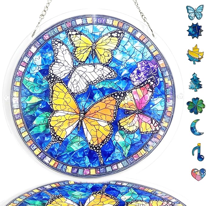 Acrylic Suncatcher Puzzle, 83 Pieces Unique Butterflies Sun Catcher Puzzle Kit for Doors Garden and Window Hanging, Colorful Hanging Light Catcher Decor, DIY Suncatcher Kits for Adults, 7.4 in