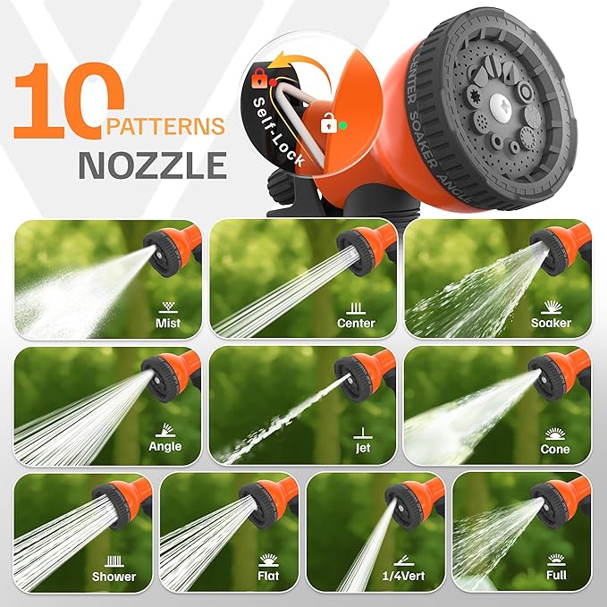 Mars Villa Retractable Garden Hose Reel 1/2 IN x 100 FT, Wall Mount Heavy Duty Water Hose for Outside, Auto-Rewind & Any Length Lock, 180° Swivel Bracket, Slow Return, 10 Spray Patterns, UV-Resistant