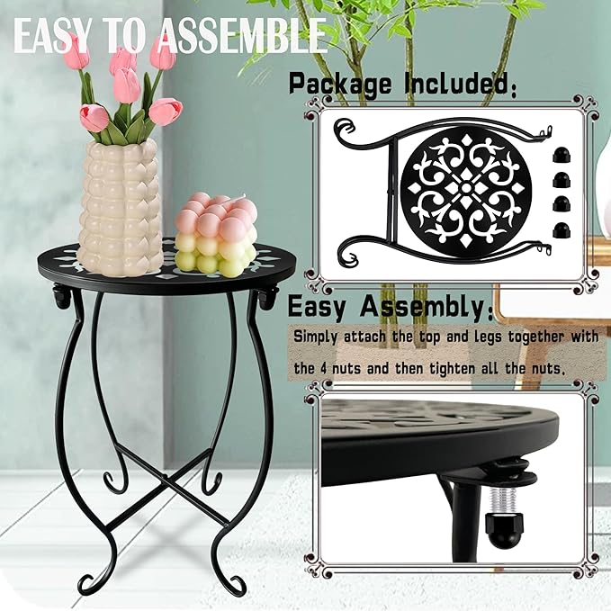 Small Outdoor Side Tables, 15" Tall 10" Round Patio Side Table, Metal Corner Plant Stand for Flower Pot, Rustproof Flower Plant Rack Holder for Home, Garden, Patio, Plant Lovers 1 Count