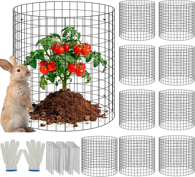30Pcs Plant Protector from Animals, 10 Pack Metal Wire Plant Cages for Garden, 13" H x 16" D Plant Protection Cage with Ground Stakes for Tomatoes, Vegetables, Flowers Rabbit & Squirrel Barrier