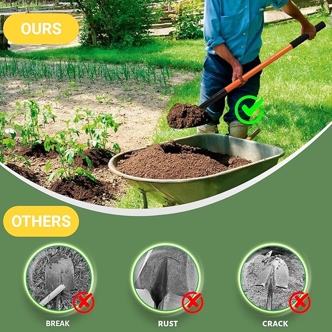 Small Round Point Digging Shovels, Garden Spade Shovel Beach Shovels with 43.3in Handle,Heavy Duty Portable Metal Shovel for Gardening Camping Trenching Digging Landscaping,Off-Road Use, Orange