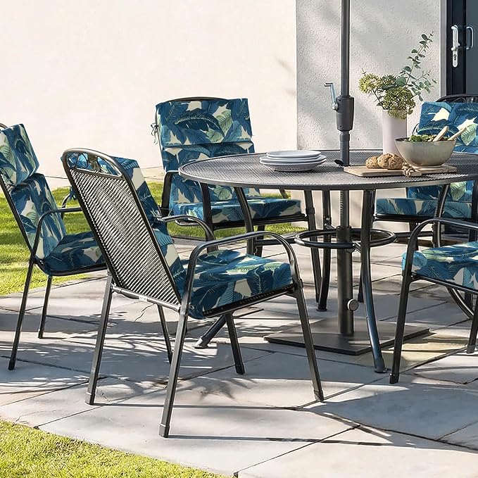 DYTXIII Outdoor High Back Chair Cushions Set of 2, 44"x22" Water Repellent Patio Seat Cushions with Elastic Sponge, All Weather Chair Pads for Rocking, Dining, Patio Furniture - Swaying Palms Blue