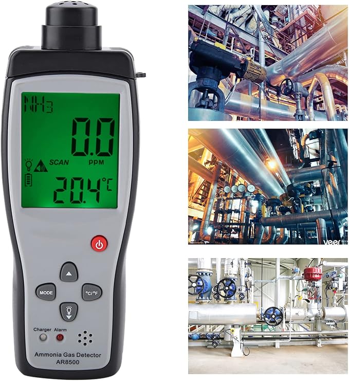 Fafeicy Smart Sensor AR8500 Gas Detector, ABS Material, High Sensitivity NH3 Monitor, Handheld Tester for Farms, Power Plants, and Mines