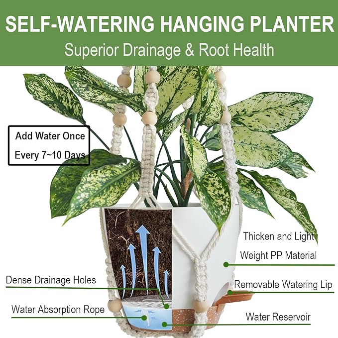 Bouqlife 3 Sets Hanging Planters for Indoor Plants with Self-Watering Hanging Pots and Macrame Plant Hangers, Outdoor Hanging Flower Pots with Drainage 3 Different Size for Home Patio Boho Decor