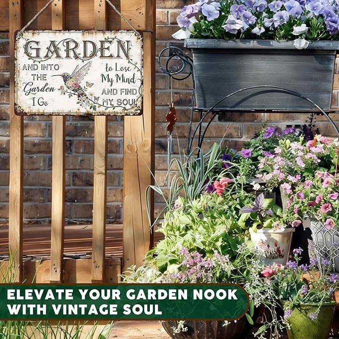 PEACHGARDEN Garden Signs Vintage Metal Sign Into The Garden To Lose My Mind Retro Gardening Poster Yard Wall Art Decor for Patio Greenhouse Backyard Cottage Outdoor 8x12 inch