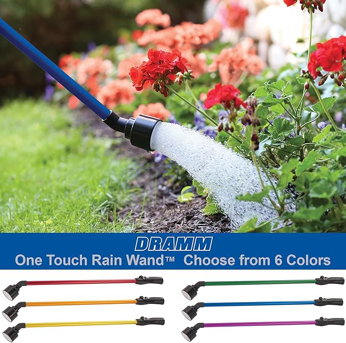 Dramm One Touch Rain Wand Watering Wand – 30 Inch Garden Watering Wand with Thumb Control Valve – Gentle Shower Spray for Plants, Flower Beds & Hanging Baskets – Yellow