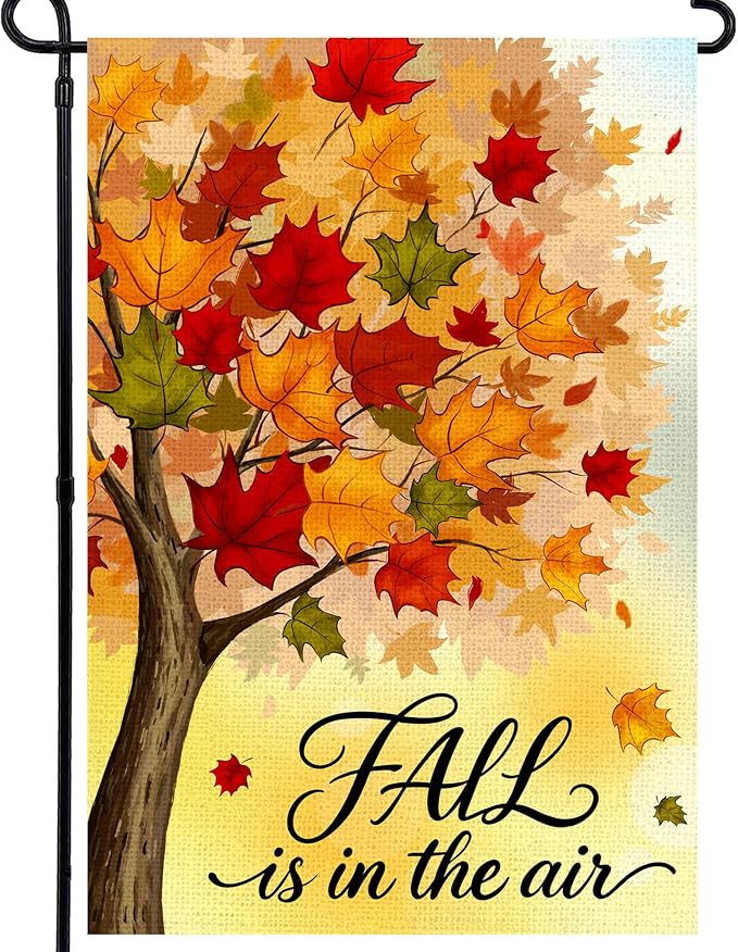 Fall Garden Flag 12x18 Inch, Double Sided Autumn Tree Maple Leaves Burlap Flag for Yard Outdoor Decoration