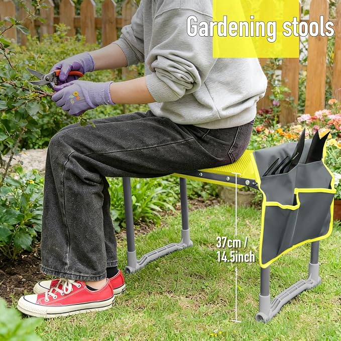 Folding Garden Stool and Kneeler, Heavy Duty Garden Kneeler and Seat, Kneeling Device for Gardening, Gardeners and Seniors (Grey)