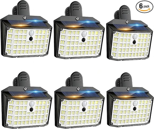 Clip on Solar Lights Outdoor with Motion Sensor, 600LM 176LED Solar Fence Lights Outdoor Waterproof, 3 Modes & Portable Security Lights for Chain Link Patio Deck Yard Garage(6Pack)