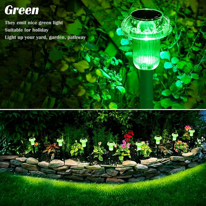 Priddop Solar Lights Outdoor Waterproof 8 Pack LED Green Stake Mushroom | Yard Garden Decorative Pathway Mushroom Outside Landscape Path Lighting Patio Walkway Ground Pattern Halloween Decorations