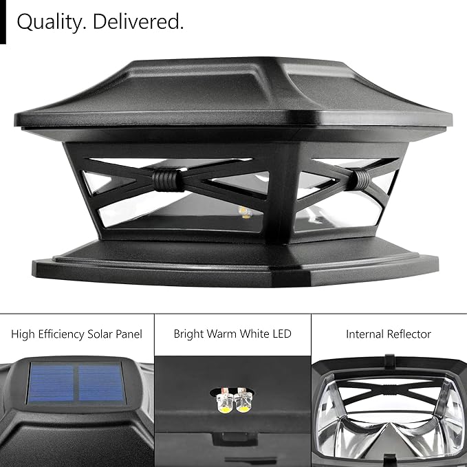 Davinci Lighting Flexfit Solar Outdoor Post Cap Lights - Includes Bases for 4x4 5x5 6x6 Wooden Posts - Bright LED Light - Slate Black (1 Pack)
