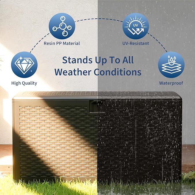 Outdoor Storage Box, 73 Gallon Large Resin Deck Box with Lid, Waterproof & UV-Resistant for Furniture, Outdoor Cushion Storage, Garden Tools & Pool Accessories Storage, Black