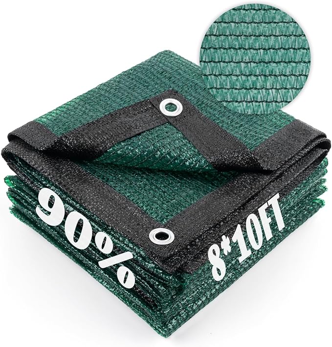 Cool Area 90% Sun Shade Cloth Mesh Tarp with Grommets for Plant Cover 8x10ft Patio Canopy Garden Pergola Greenhouse Car Barn Kennel Dark Green