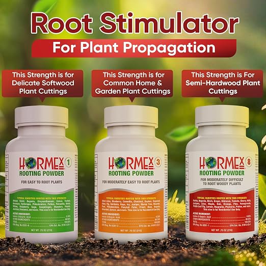 Hormex Rooting Powder Combo #1, 3, 8 (0.10-0.8 IBA) for Delicate and Common Houseplants to Semi-Hardwood - Root Powder, Root Stimulator for Plants, Rooting Hormone for Cuttings, Cloning & Propagation