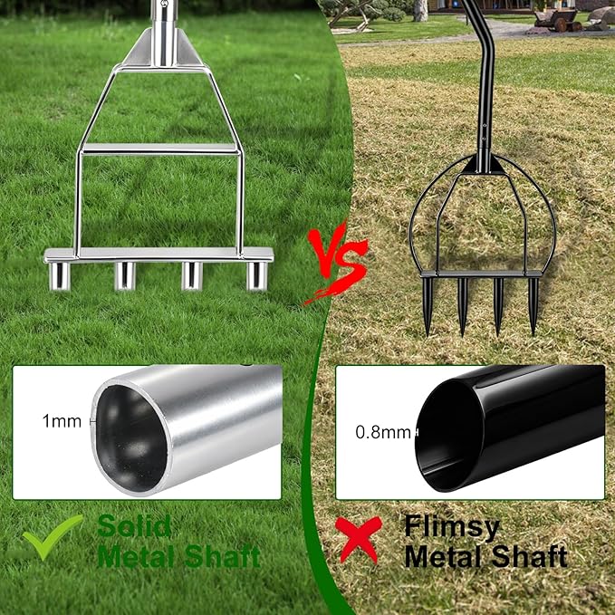 Lawn Aerator Tool,Manual Core Aerator Lawn Tool,Lawn Coring Aerator,Plug Aerator Tool with Soft Rubber Grip, Yard Plug Aerator for Lawn Care Compacted Soil (4 Corer)