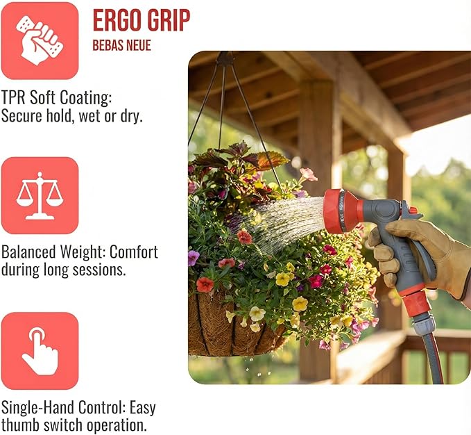 Garden Hose Nozzle Sprayer-This High Heavy-Duty Spray Nozzle Offer 9 Watering Patterns for Watering Plants,Lawns &Gardens,Washing Cars,Household Cleaning and Showering Pets (Orange-grey)