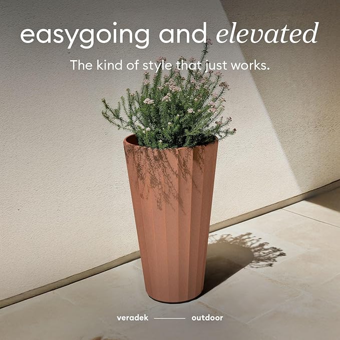 Veradek Column Series 26" Tall Outdoor Planter for Porch & Patio | Durable Plastic-Stone Material w/Shelf | Modern Décor for Plants & Flowers