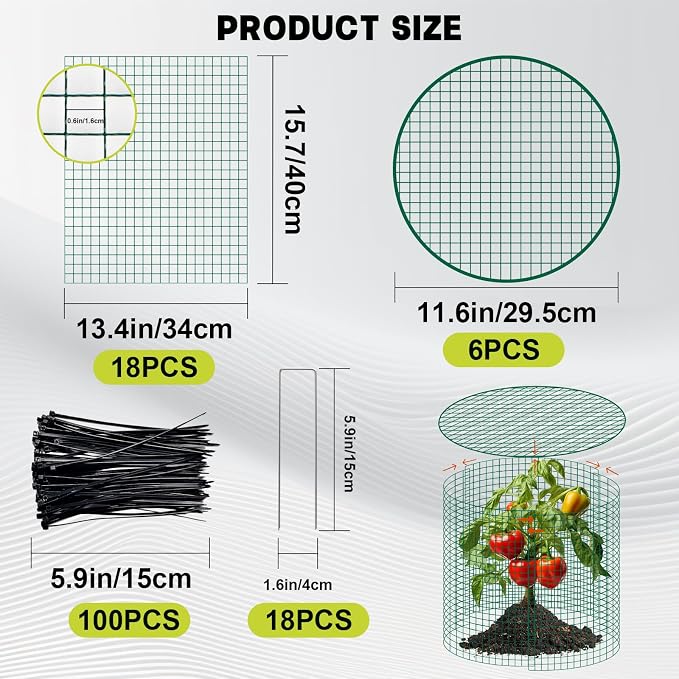 succulentlovers 6 Packs 13"x 16" Wire Plant Protector from Animals, Plant Protector Cages with Detachable Covers & Zip Ties & Stakes, Chicken Wire Plant Covers for Flower and Vegetables Protection