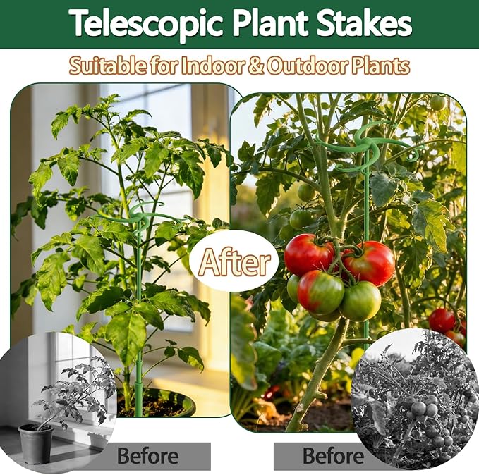 Plant Stakes, Telescoping Plant Support 5Pack 17.3 to 42.3IN Adjustable Monstera Plant Support, Garden Stakes with Clips,Sturdy Plant Sticks for Indoor Outdoor Plants,Orchid, Tomato,Vine,Monstera