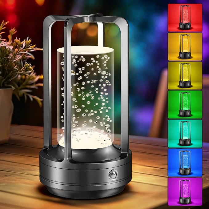 Portable Table Lamp for Outdoor Indoor: Cordless Rechargeable Desk Lamp with 10 Colors - Shower Lamp with Stepless Dimmable - Metal Battery Operated Lantern Light for Bedroom/Bar/Coffee Shop/Camping
