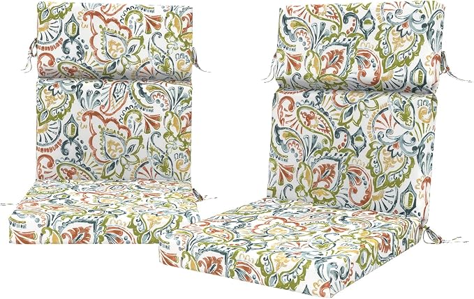 DYTXIII Outdoor High Back Chair Cushions Set of 2, 44"x22" Water Repellent Patio Seat Cushions with Elastic Sponge, All Weather Chair Pads for Rocking, Dining, Patio Furniture - Paisley Botanical