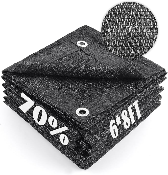 Cool Area 70% Sun Shade Cloth Mesh Tarp with Grommets for Plant Cover 6x8ft Patio Canopy Garden Pergola Greenhouse Car Barn Kennel Black