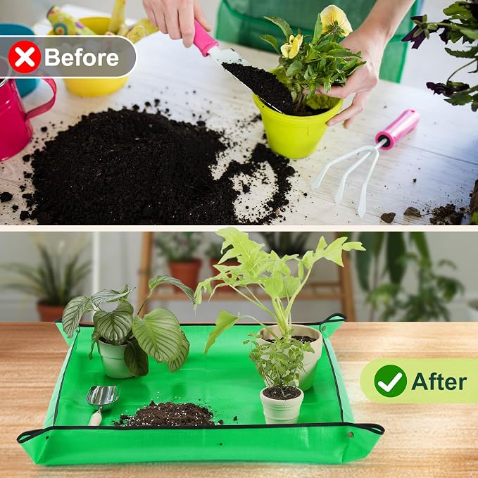 39.5"x39.5" Super Thick Repotting Mat for Indoor Plants - Tear-Resistant, Foldable, Double-Sided Waterproof Potting Mat for Mess-Free Indoor Gardening