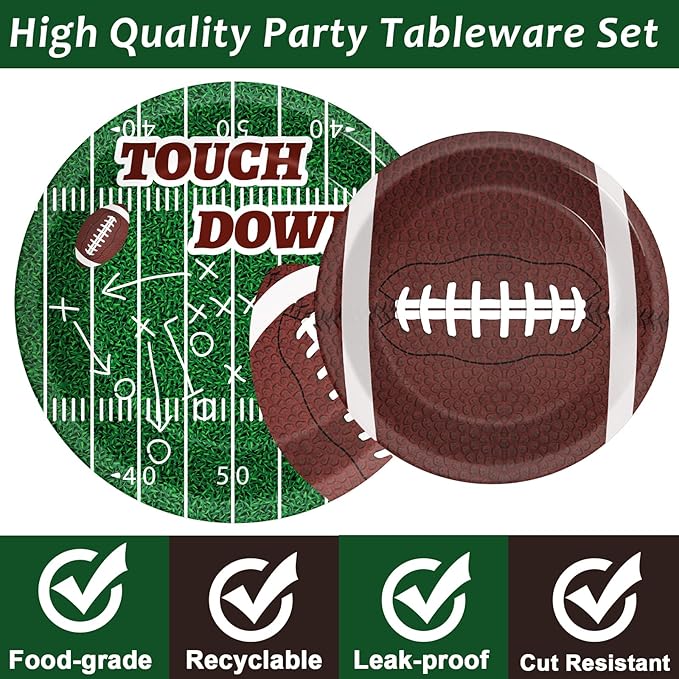 96 Pieces Football Tableware Set 24 Guests for Football Birthday Table Decorations Supplies Touchdown Football Game Day Party Dessert Plates Napkins Forks Birthday Party Favors