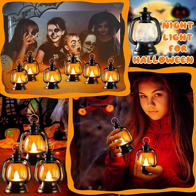 24 Pcs Halloween Mini Centerpieces for Tables with LED Simulation Candle, 4 Inch Small Hanging, Decorative for Wedding Centerpiece Tables (Warm Yellow