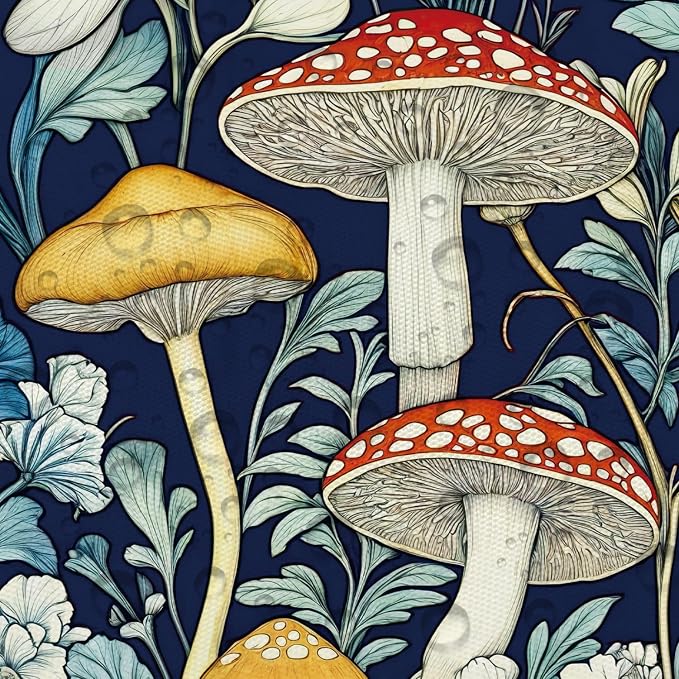 Rustic Boho Mushroom Shower Curtain, Vintage Chic Dark Mushroom Botanical Floral Farmhouse Cottagecore Aesthetic Shower Curtains with Hooks, Fairy Witchy Plant Shower Curtain for Bathroom 72X72,Blue