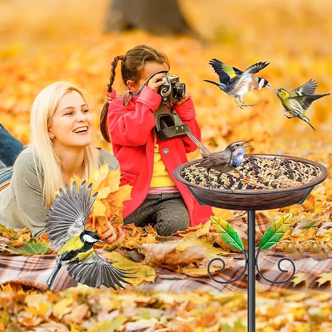 Freestanding Birdbaths Bowl Outdoor, Free Standing Garden Bird Bath Bird Feeder & Bird Bath Bowl, Detachable Decoration Spa Birdfeeder for Garden Patio Yard Lawn (Vintage Brown)