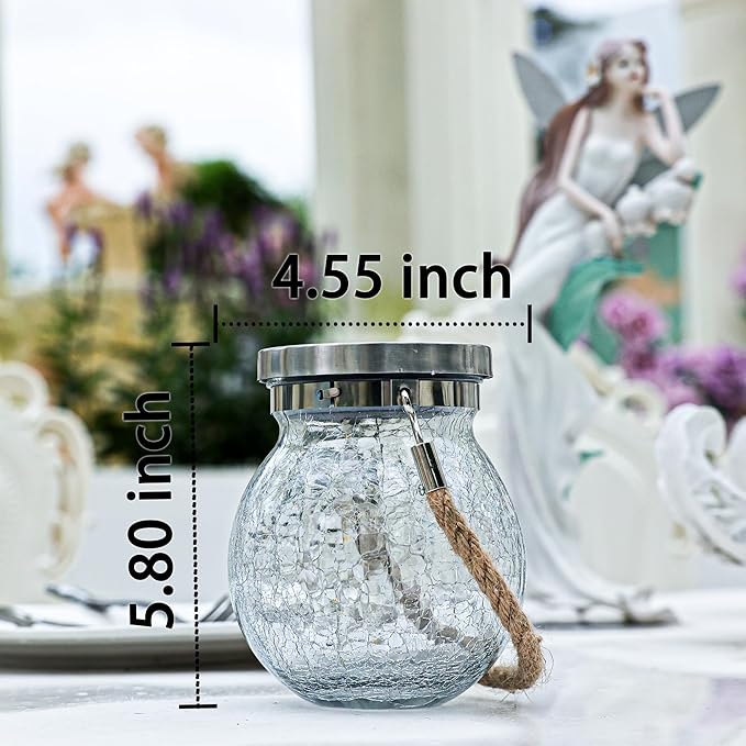 Cooo 6 Pack Gifts for Him Her Solar Lanterns Outdoor Waterproof Heavy Crackle Glass 30 LED Warm Firefly Lights Solar for Women Mom Grandma Outdoor Table Lamps Garden Yard Decor