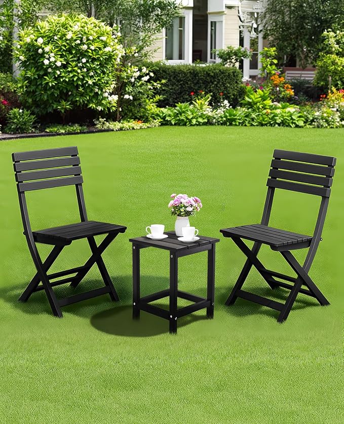 Outvita Adirondack Side Table, 14 Inch Square Outdoor End Table, HDPE Weather Resistant Coffee Table for Patio Balcony Deck Garden, Black