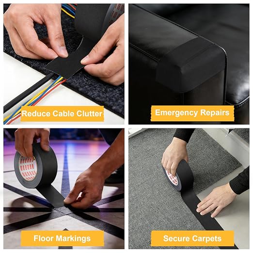 12 Pack Black Gaffers Tapes 2 Inch x 30 Yards x 11 Mil - Pro Black Gaff Tape - Waterproof, No Residue, Non-Reflective, Easy Tear - Photography, Filming Backdrop, Stage, Production (360 Yards in Tatal)