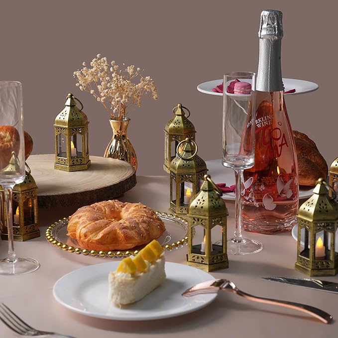 Mini Lanterns Decorative for Wedding Centerpiece - 20 Pcs Romadedi Hanging Small Gold Lantern Bulk with Flickering LED Candles for Halloween Decorations, Christmas Table Decor, Batteries Included