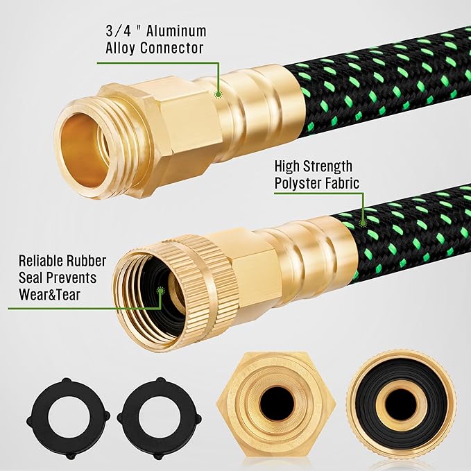 HBlife Garden Hose 75ft, Non Expandable Water Hose with 8 Watering Spray Nozzle, Flexible Lightweight Hose for Yard, Lawn, Car Wash and Outdoor