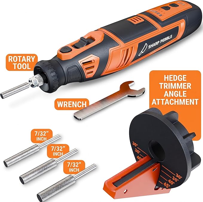 Sharp Pebble Cordless Hedge Trimmer Sharpener Kit – 4 Adjustable Angles (30°-45°) for Hedge Shears & Trimmers – Portable Diamond Bit Sharpener for Gas, Electric & Cordless Trimmers