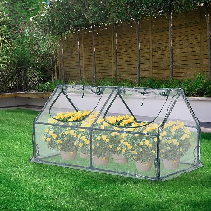 BPS 6x3x3 ft Mini Greenhouse with Transparent PVC Cover UV-Protected Roll-Up Zipper Windows, Ideal for Indoor or Outdoor Use on Raised Garden Beds
