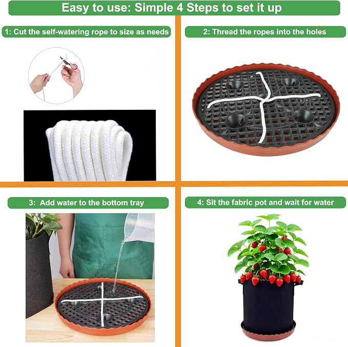 ORIMERC 4 Pack Grow Bags 5 Gallon for Growing Strawberry Tomato Self Watering Planter Fabric Plant Grow Bag Come with Plastic Plant Saucer 300G Thickened Garden Pots to Grow Vegetables, Fruit, Flower
