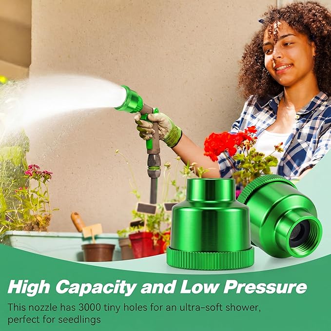 Dreyoo 1 Pack Water Nozzle with 3000 Tiny Holes, 3/4'' Aluminium Alloy Garden Hose Shower Head with PTFE Thread Seal Tape for Outdoor Watering Flowers, Plants, Greenhouse, Nurseryman (2.36'',Green)