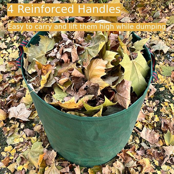 RISETEX Leaf Collector 3-Pack | 106Gal Eco-Friendly Reusable Leaf Bags | Heavy-Duty Self-Standing Yard Waste Container w/4 Handles for Lawn Maintenance & Outdoor Recycling